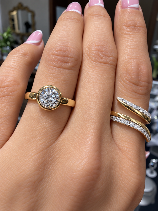 14k Yellow Gold 1.00ct Lab Grown Round Diamond Bezel Engagement Ring