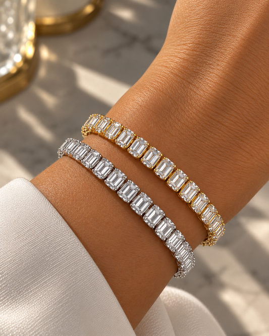 14k Yellow Gold Lab Grown Emerald Diamond Bezel Tennis Bracelet 15.00ctw