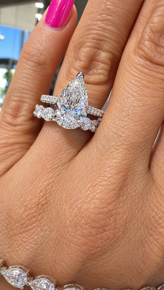 14k White Gold 3.50ct Lab Grown Pear Diamond Hidden Halo Engagement Ring