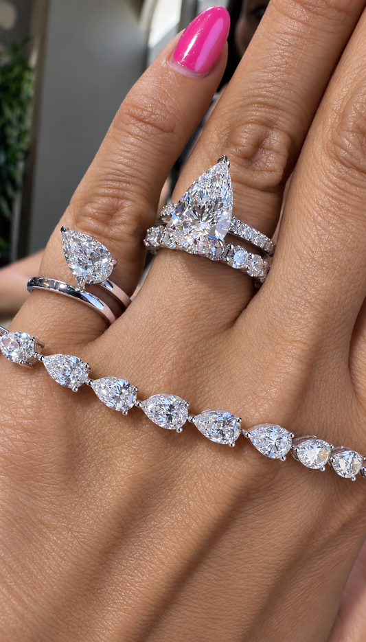 14k White Gold Lab Grown Pear Diamond Wrap Ring 1.25ctw