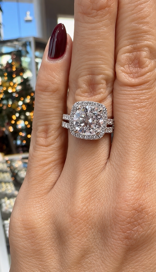 14k White Gold 3.00ct Lab Grown Round Diamond Halo Engagement Ring