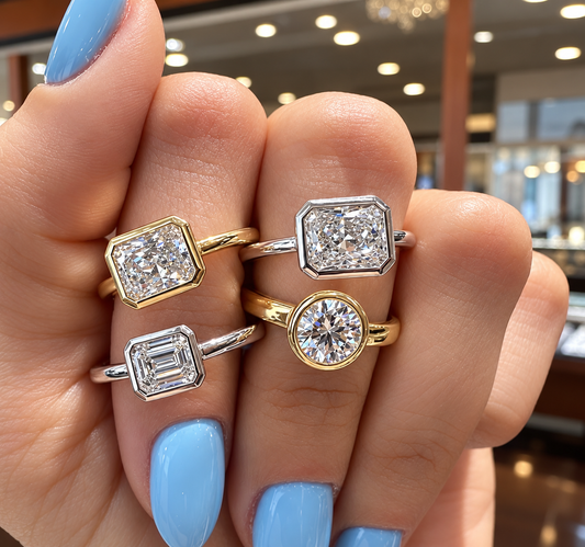 14k White Gold 1.50ct Lab Grown Radiant Diamond Bezel Engagement Ring