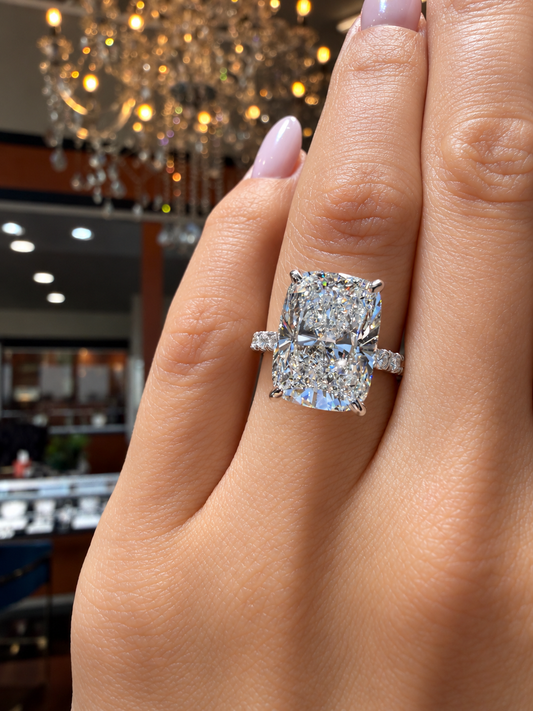 14k White Gold 6.00ct Lab Grown Elongated Cushion Diamond Band Engagement Ring