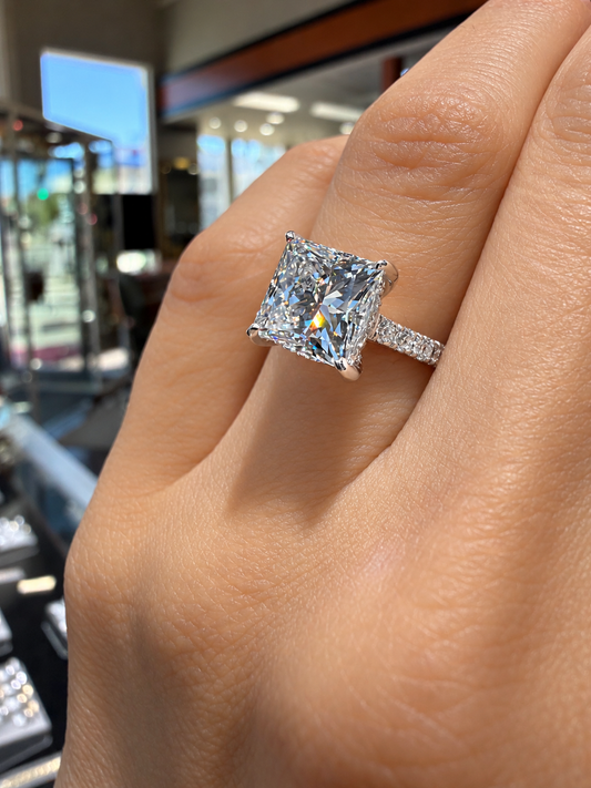 18k White Gold 3.00ct Lab Grown Princess Diamond Hidden Halo Engagement Ring