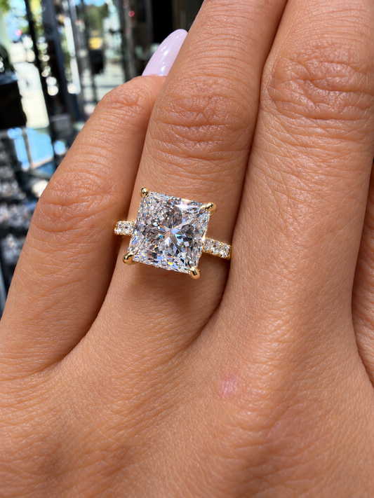 14k Yellow Gold 3.50ct Lab Grown Princess Diamond Hidden Halo Engagement Ring