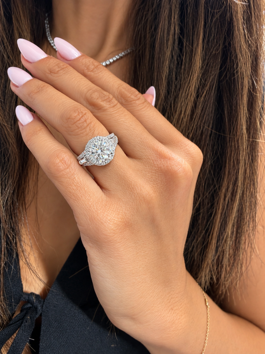 14k White Gold 2.00ct Natural Round Diamond Halo Engagement Ring