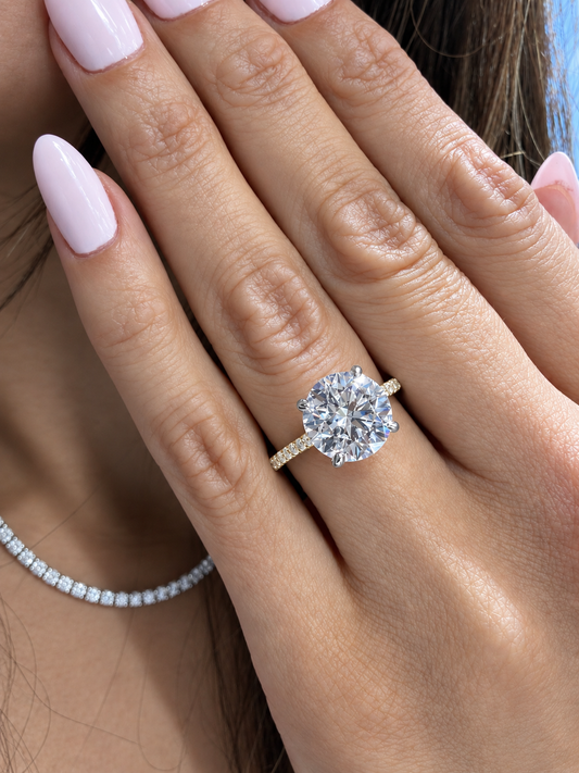 14k Yellow & White Gold Two Tone 3.30ct Lab Grown Round Diamond Hidden Halo Engagement Ring