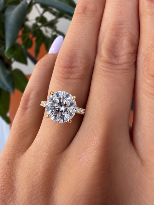14k Yellow Gold 4.00ct Lab Grown Round Diamond Hidden Halo Engagement Ring