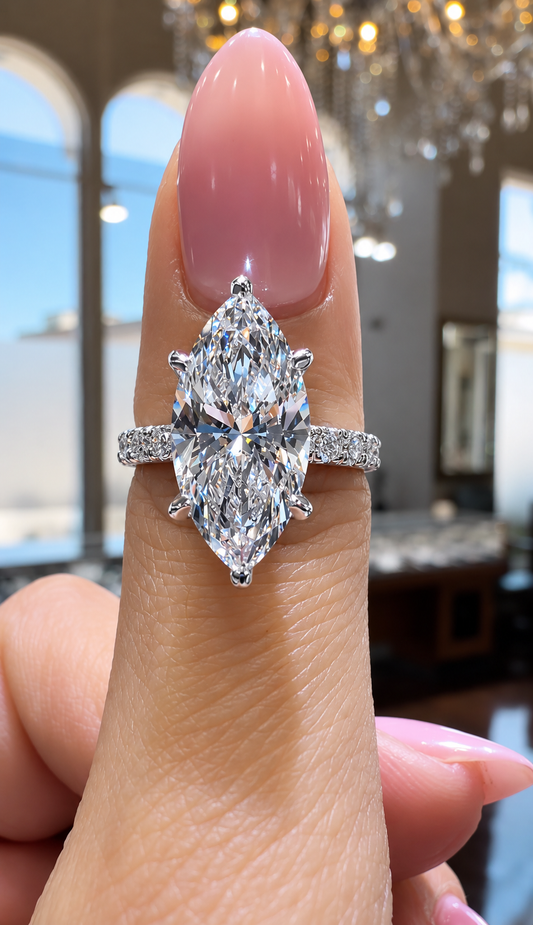 14k White Gold 4.00ct Lab Grown Marquise Diamond Band Engagement Ring