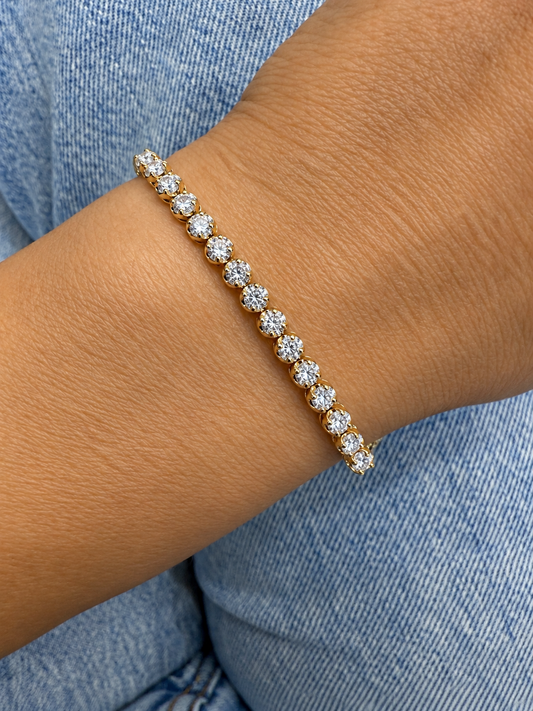 14k Yellow Gold Lab Grown Round Diamond Crown Prong Tennis Bracelet 2.50ctw