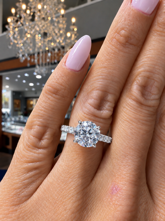 14k White Gold 1.50ct Lab Grown Round Diamond Hidden Halo Engagement Ring