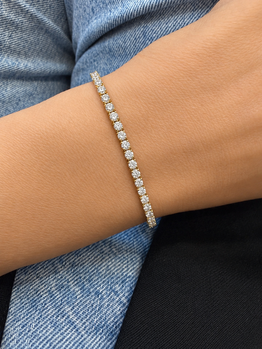 14k Yellow Gold Lab Grown Round Diamond Classic Tennis Bracelet 3.00ctw