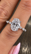 14k White Gold 2.50ct Lab Grown Oval Diamond Marquise Band Hidden Halo Engagement Ring