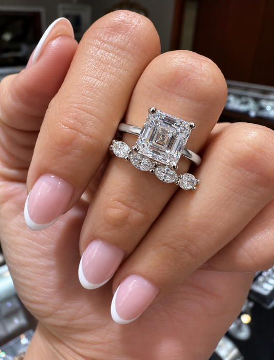 14k White Gold 4.00ct Lab Grown Asscher Diamond Solitaire Engagement Ring