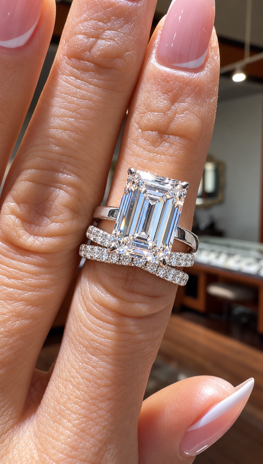 14k White Gold 5.50ct Lab Grown Emerald Diamond Solitaire Engagement Ring