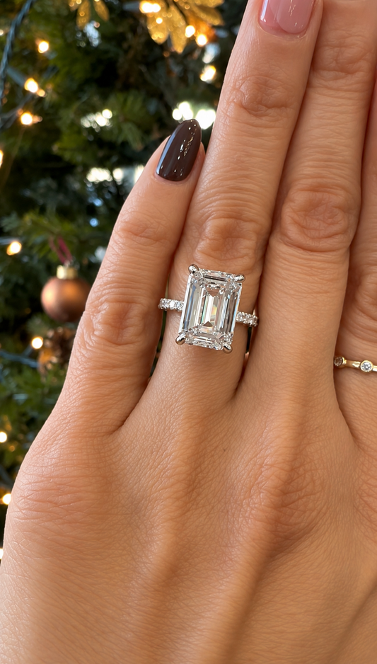 14k White Gold 4.00ct Lab Grown Emerald Diamond Band Engagement Ring