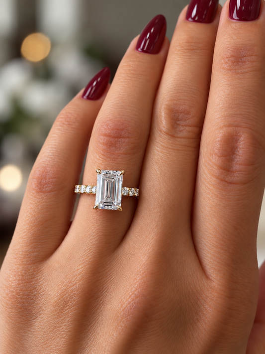 14k Yellow Gold 2.00ct Lab Grown Emerald Diamond Band Engagement Ring