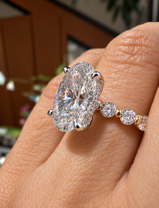 14k Yellow & White Gold Two Tone 3.70ct Lab Grown Oval Diamond Hidden Halo Engagement Ring