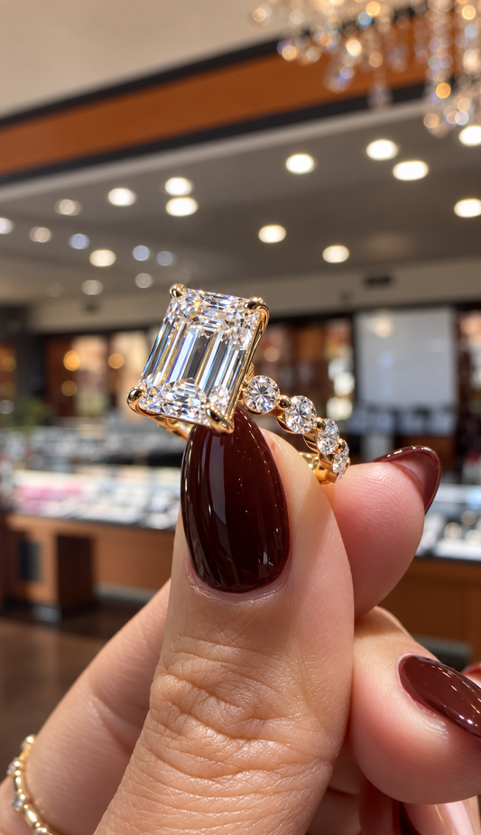 14k Yellow Gold 4.00ct Lab Grown Emerald Diamond Band Engagement Ring