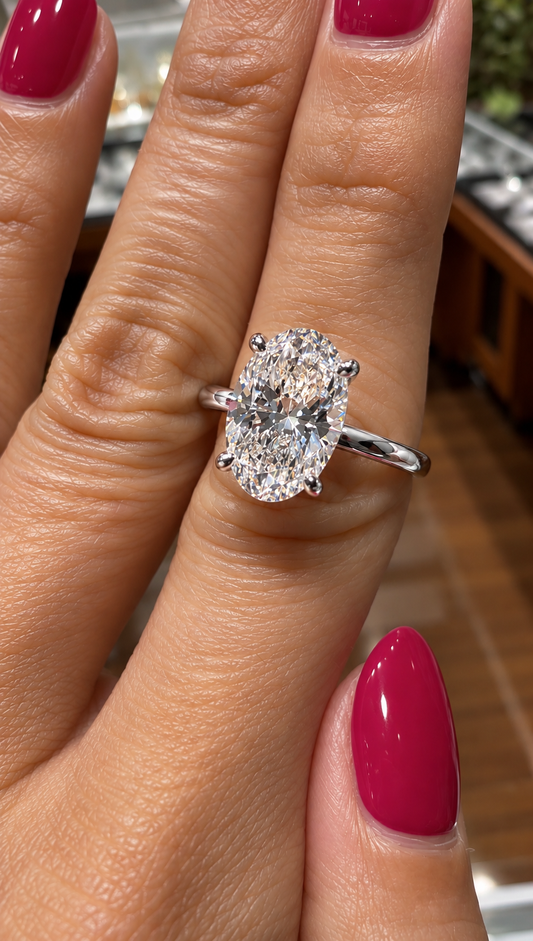 14k White Gold 3.00ct Lab Grown Oval Diamond Hidden Halo Solitaire Engagement Ring