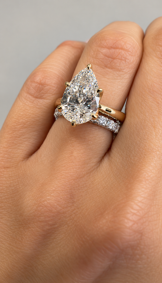 14k Yellow Gold 3.70ct Lab Grown Pear Diamond Solitaire Engagement Ring