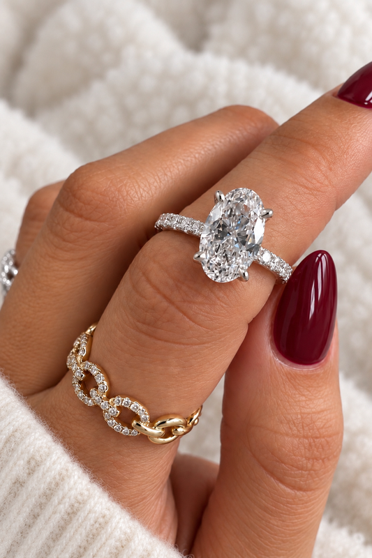 14k White Gold 2.00ct Lab Grown Oval Diamond Hidden Halo Engagement Ring
