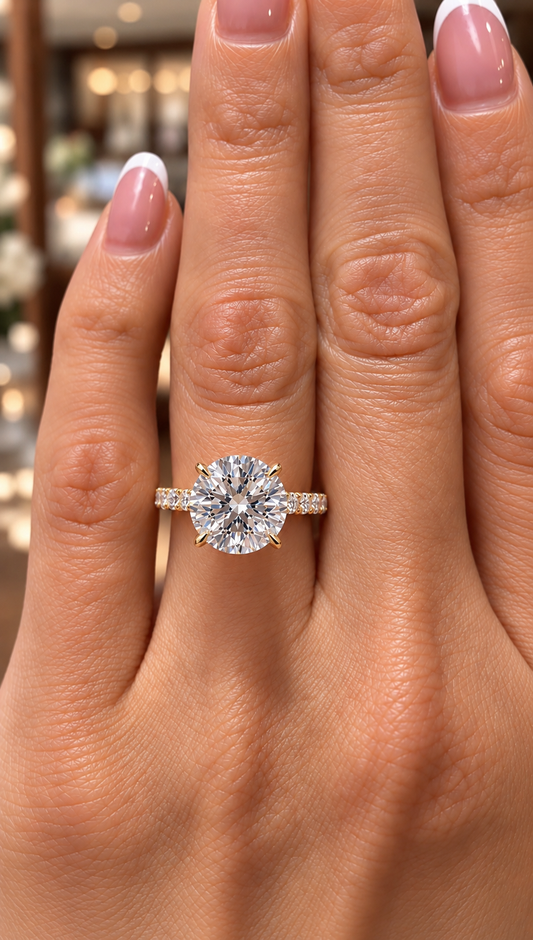 14k Yellow Gold 2.00ct Lab Grown Round Diamond Hidden Halo Engagement Ring