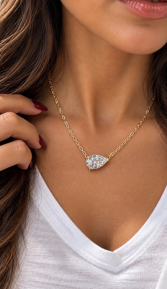 14k Yellow Gold 2.50ct Lab Grown Pear Diamond Asymmetric Solitaire Necklace