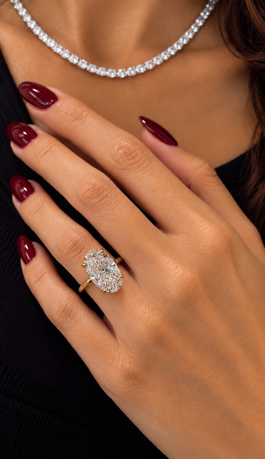 14k Yellow Gold 4.00ct Lab Grown Oval Diamond Solitaire Engagement Ring