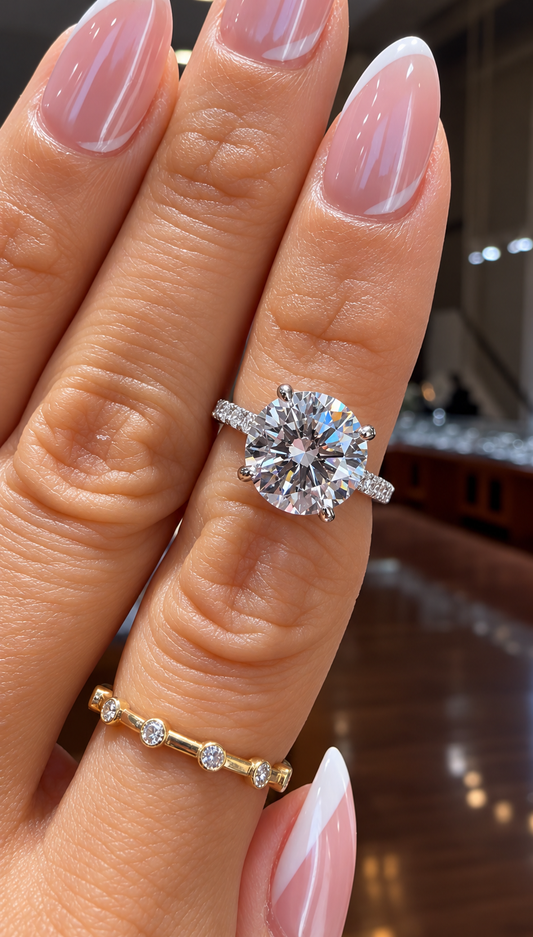 14k White Gold 3.20ct Lab Grown Round Diamond Hidden Halo Engagement Ring