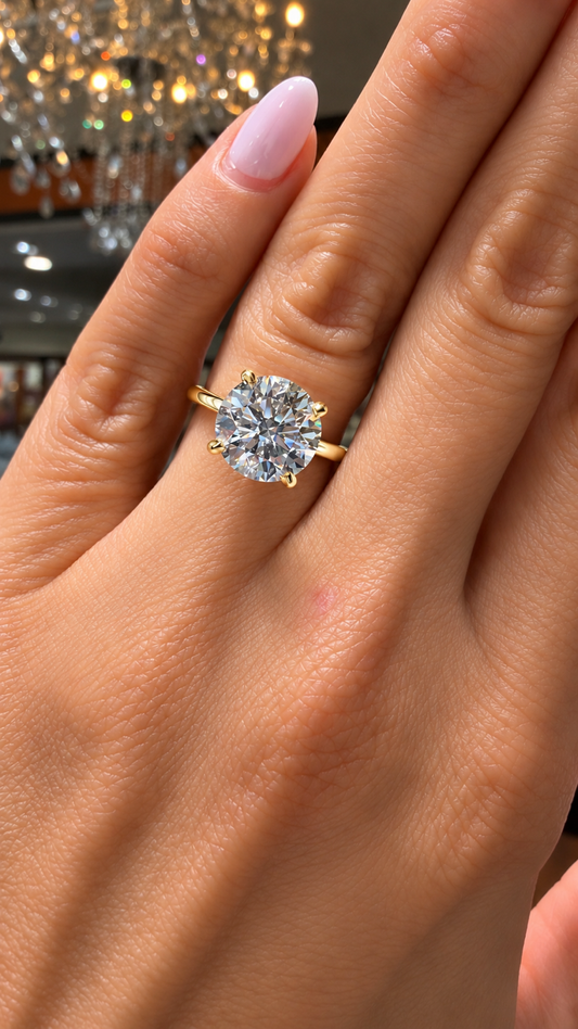 14k Yellow Gold 3.00ct Lab Grown Round Diamond Hidden Halo Solitaire Engagement Ring