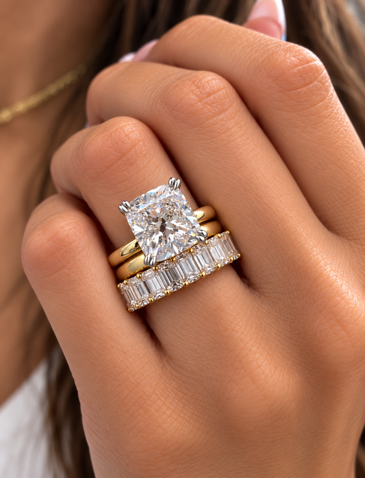 14k Yellow & White Gold Two Tone 3.00ct Lab Grown Square Cushion Diamond Solitaire Engagement Ring