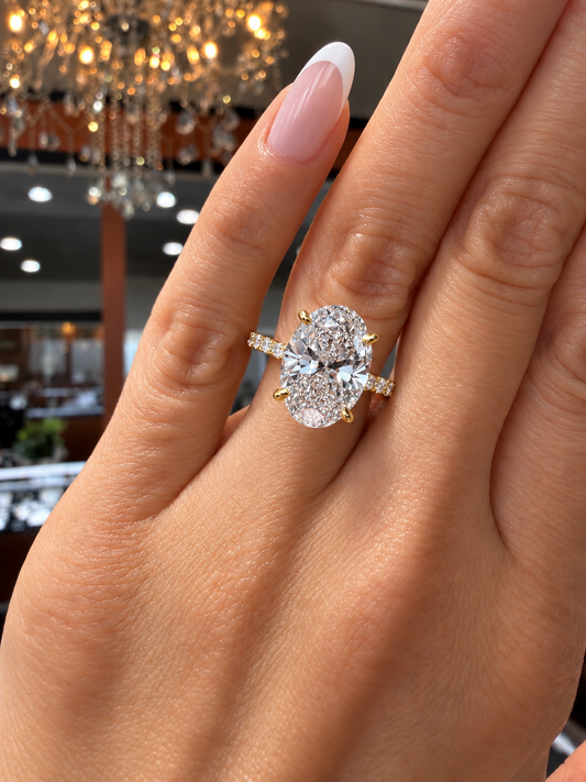 14k Yellow Gold 3.50ct Lab Grown Oval Diamond Hidden Halo Engagement Ring