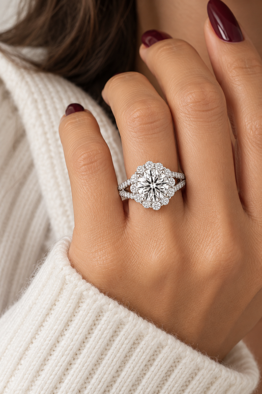 14k White Gold 2.00ct Lab Grown Round Diamond Halo Engagement Ring