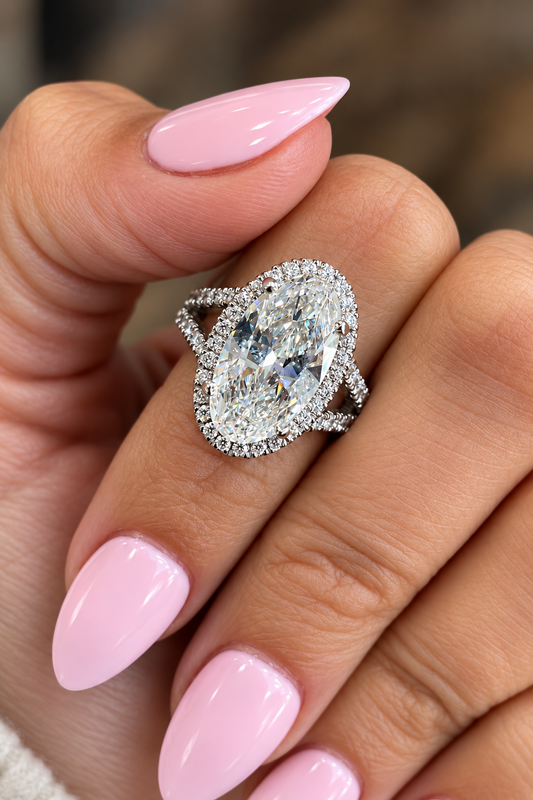14k White Gold 4.90ct Natural Oval Diamond Halo Engagement Ring