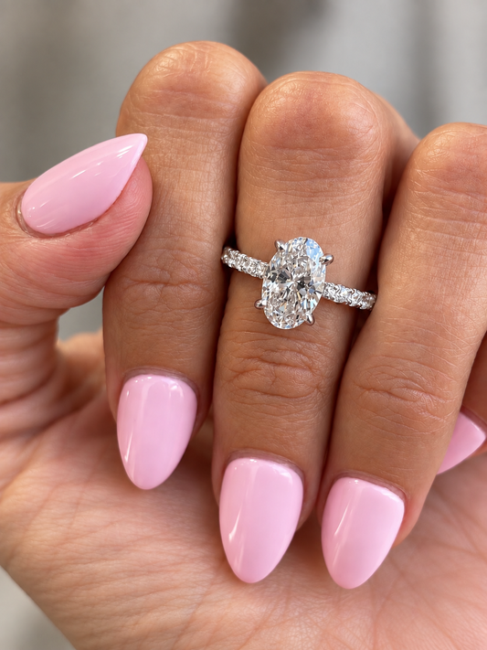 14k White Gold 1.70ct Natural Oval Diamond Hidden Halo Engagement Ring