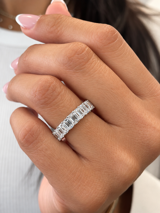 14k White Gold Lab Grown Emerald Diamond Eternity Band 5.50ctw