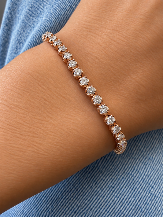 14k Rose Gold Lab Grown Round Diamond Crown Prong Tennis Bracelet 3.50ctw