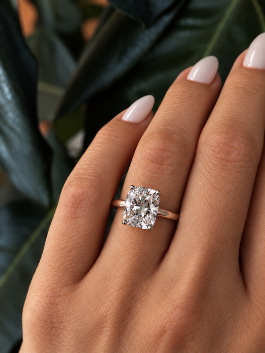 14k White Gold 2.70ct Lab Grown Elongated Cushion Diamond Solitaire Engagement Ring