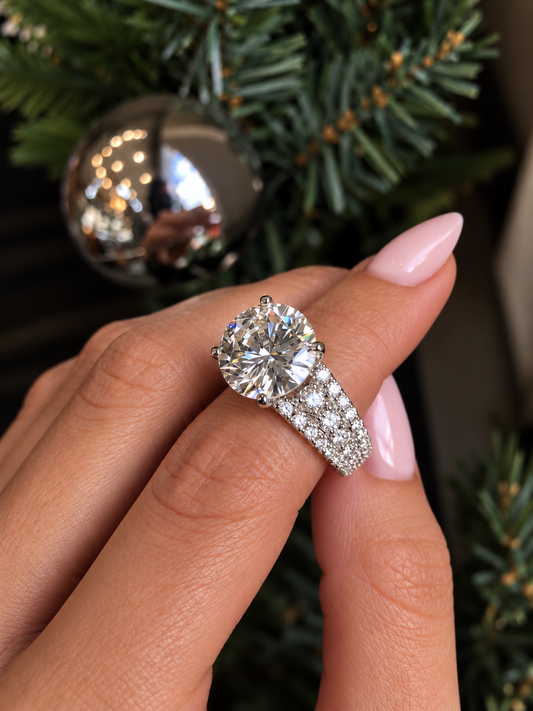 14k White Gold 3.00ct Natural Round Diamond Engagement Ring