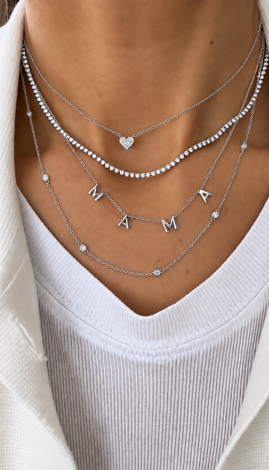 14k White Gold Diamond Heart Necklace 5mm