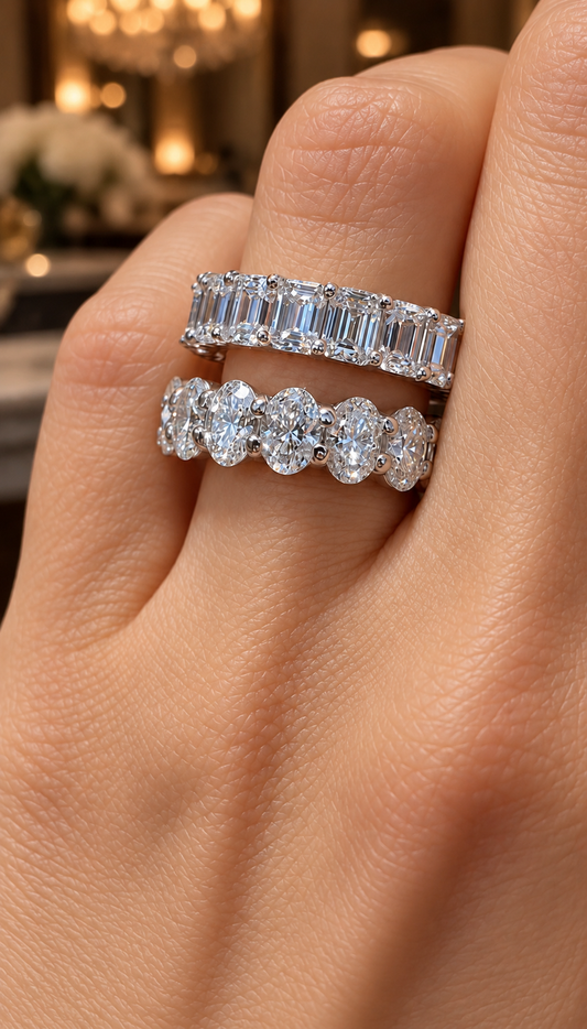 14k White Gold Lab Grown Oval Diamond Eternity Band 7.00ctw