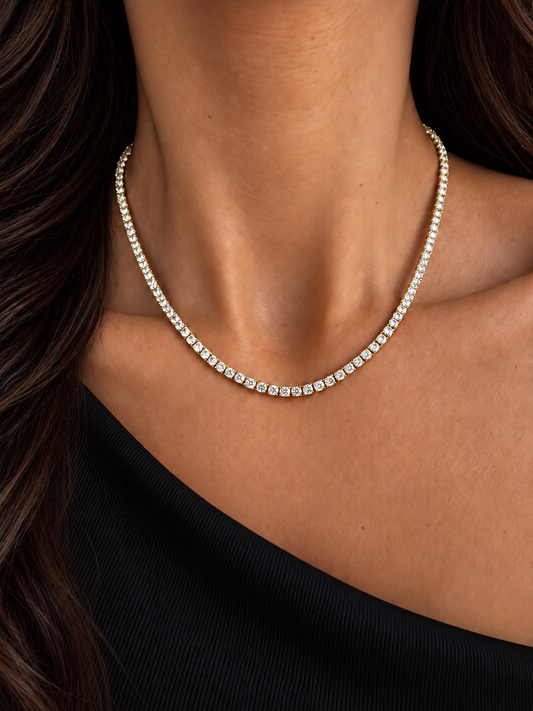 14k Yellow Gold Lab Grown Diamond Classic Tennis Necklace 10.00ctw