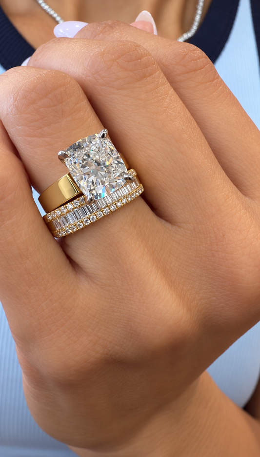 18k Yellow & White Gold Two Tone 3.50ct Lab Grown Elongated Cushion Diamond Solitaire Engagement Ring