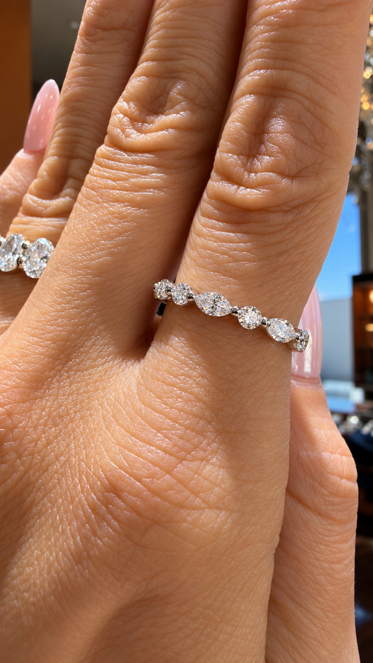 14k White Gold Lab Grown Multi Shape Alternating Marquise & Round Diamond East West Band 2.00ctw