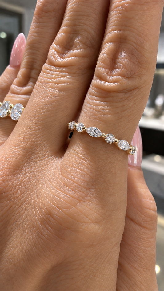 14k Yellow Gold Lab Grown Multi Shape Alternating Marquise & Round Diamond East West Band 2.00ctw