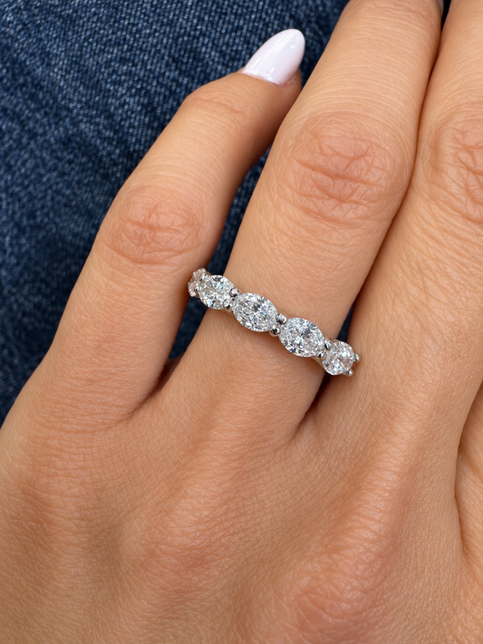 14k White Gold Lab Grown Oval Diamond East West Band 1.50ctw
