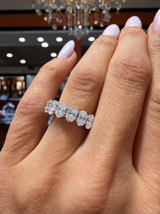 14k White Gold Lab Grown Oval Diamond Eternity Band 5.50ctw