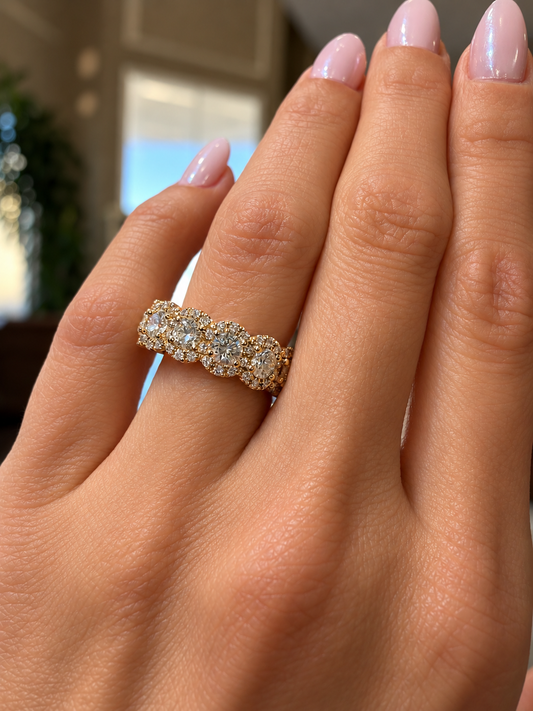 14k Yellow Gold Lab Grown Five Stone Round Diamond Halo Band 1.75ctw