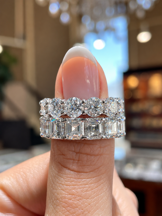 14k White Gold Lab Grown Asscher Diamond Eternity Band 8.00ctw